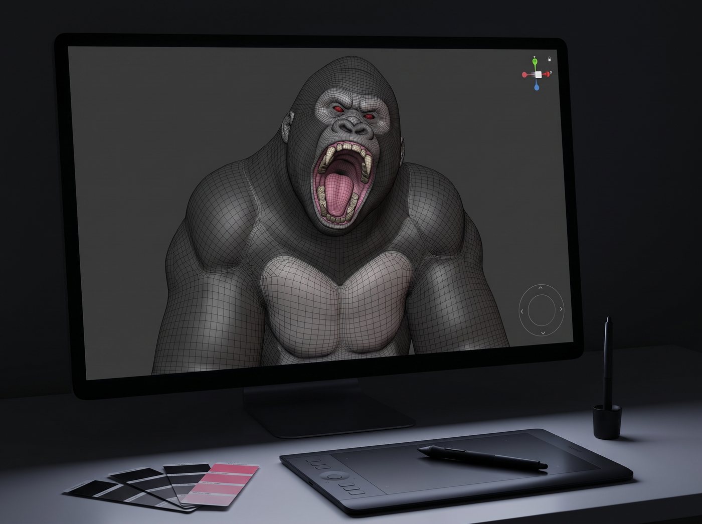 3D model of the gorilla on a designer's monitor
