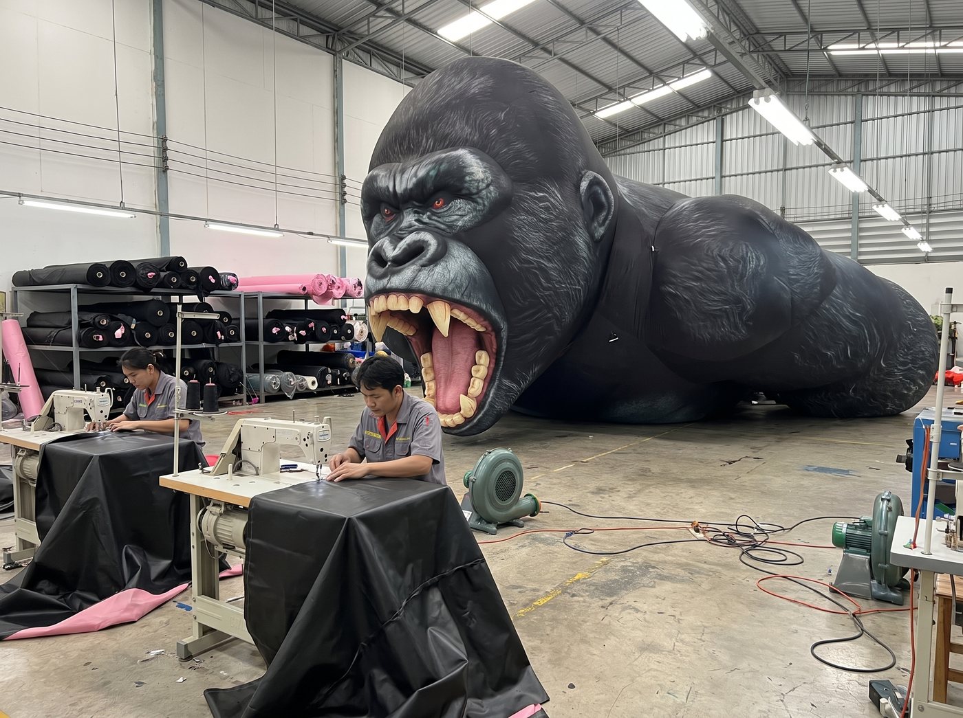The gorilla inflatable being sewn in our factory