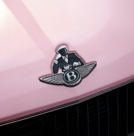 The co-branded Joe × Bentley badge on the pink bonnet