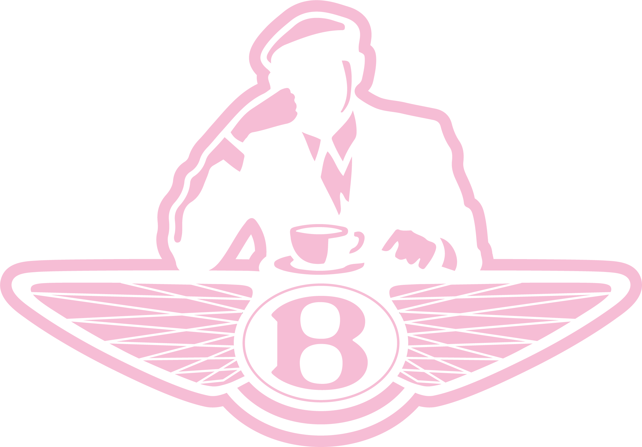The co-branded Joe & The Juice × Bentley mark: the Joe barista seated on the Bentley wings