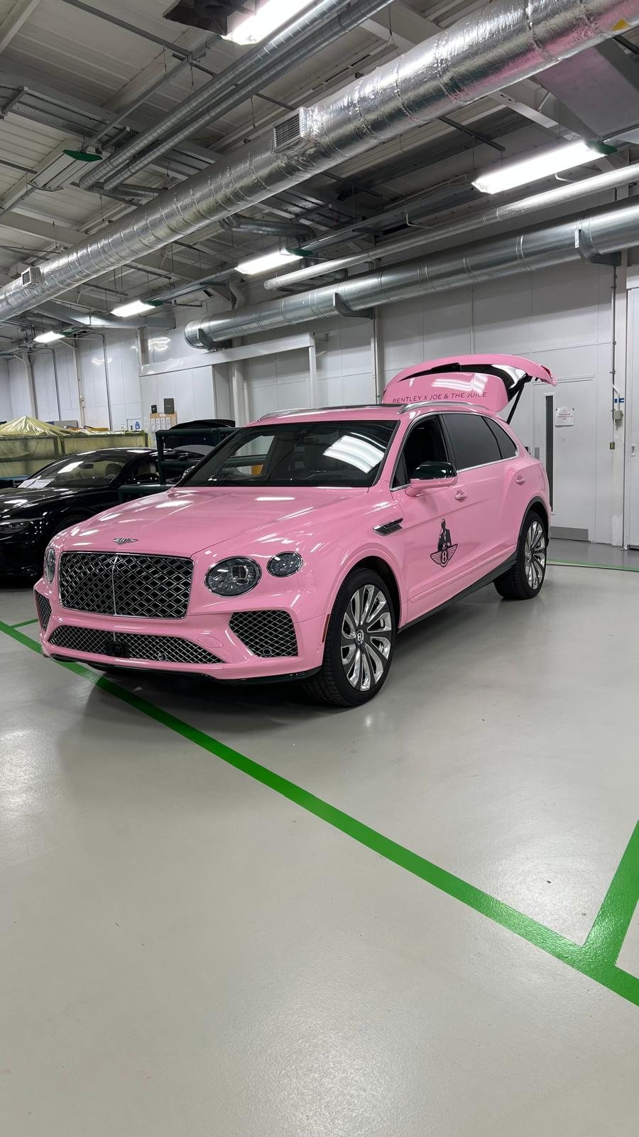 The pink Bentayga in the workshop before the reveal
