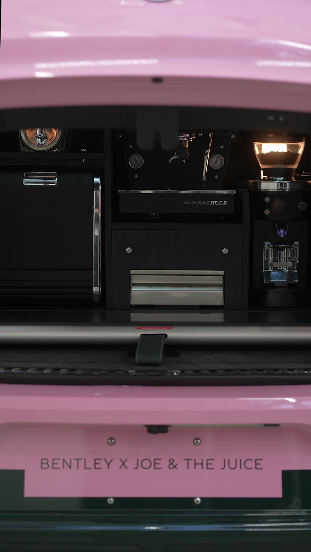 The espresso machine built into the open boot of the Bentayga