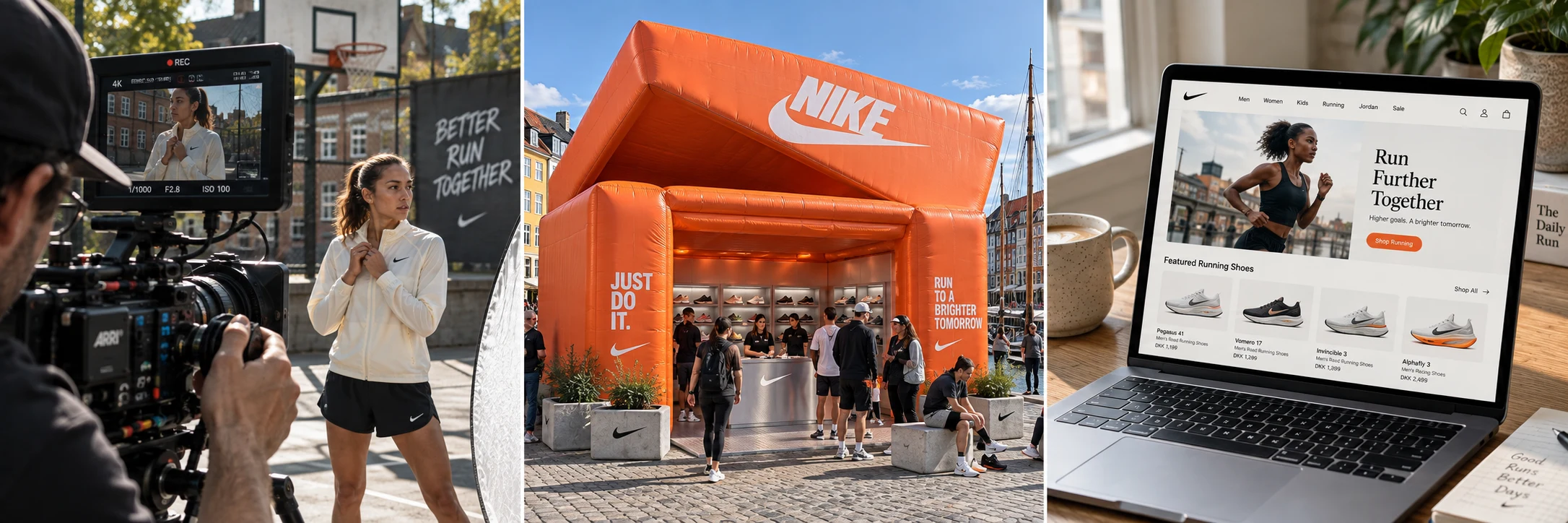 Laptop displaying a running footwear shop — illustrative AI-generated concept